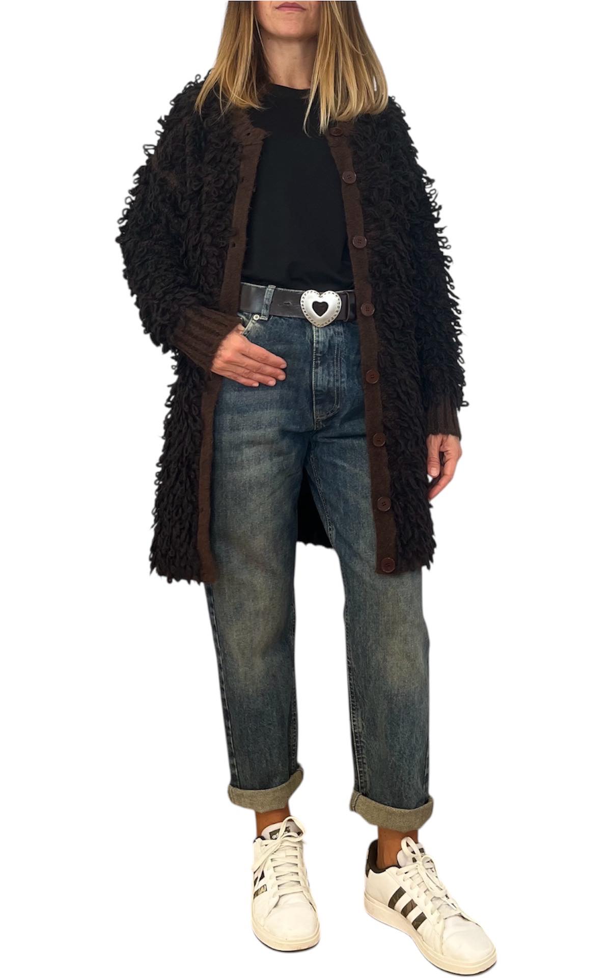 Off-On - Cardigan lungo pelliccia - moro