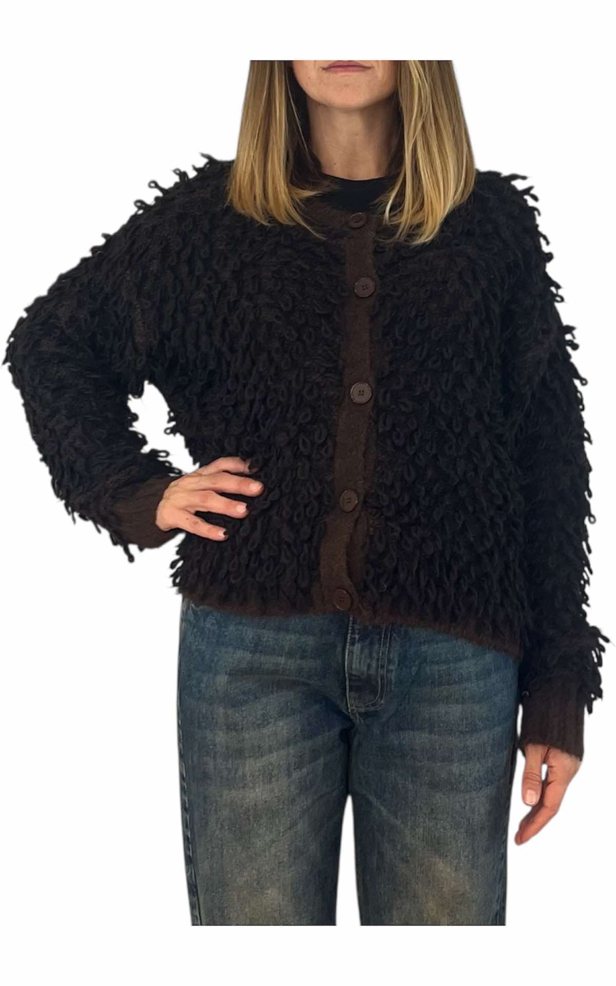 Off-On - Cardigan corto pelliccia - moro