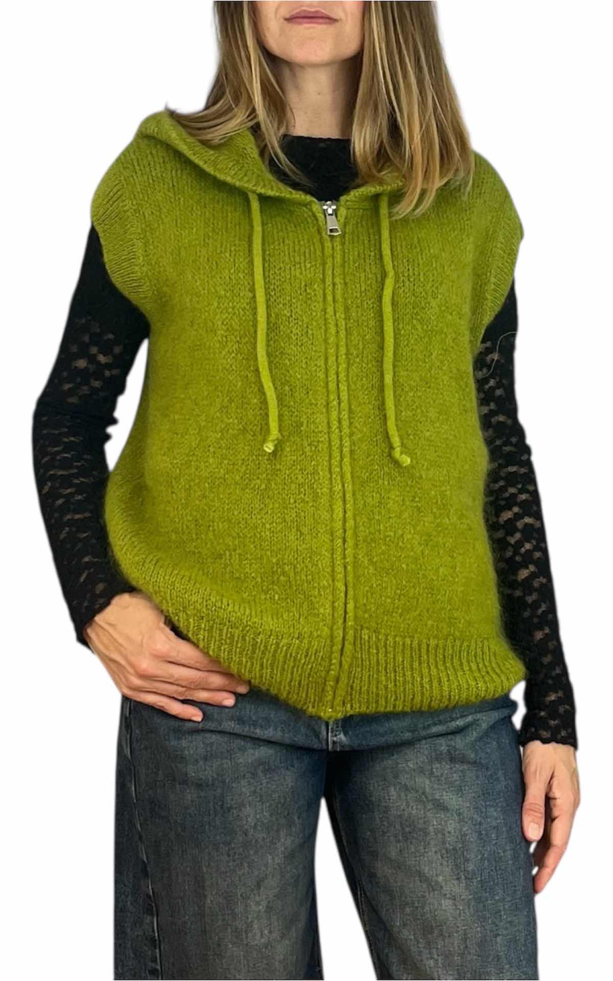 Off-On - Gilet in mohar con zip - verde