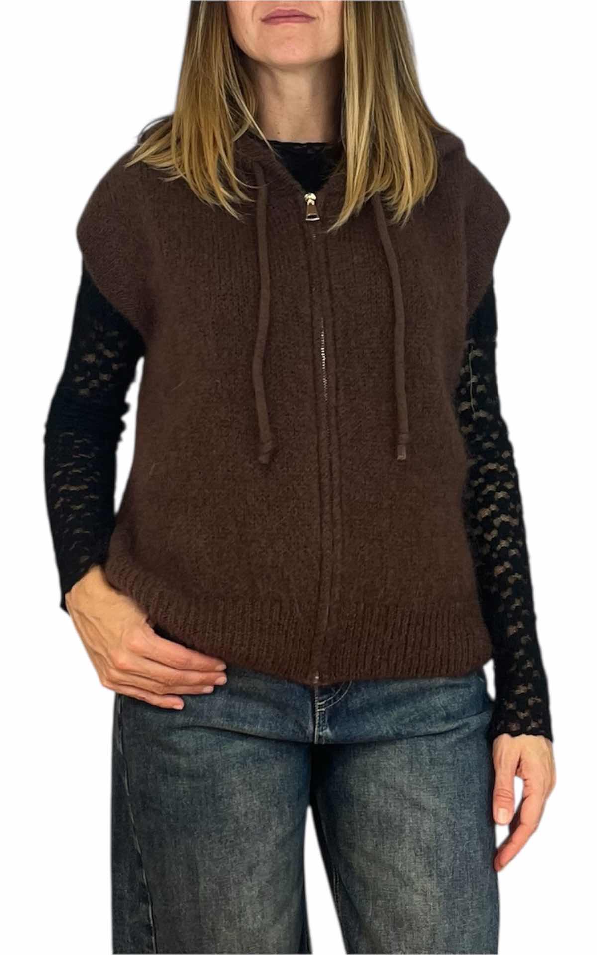 Off-On - Gilet in mohar con zip - moro
