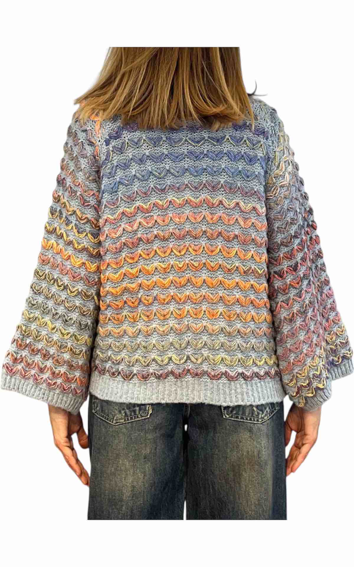 Off-On - Maglia intarsi multicolor - celeste