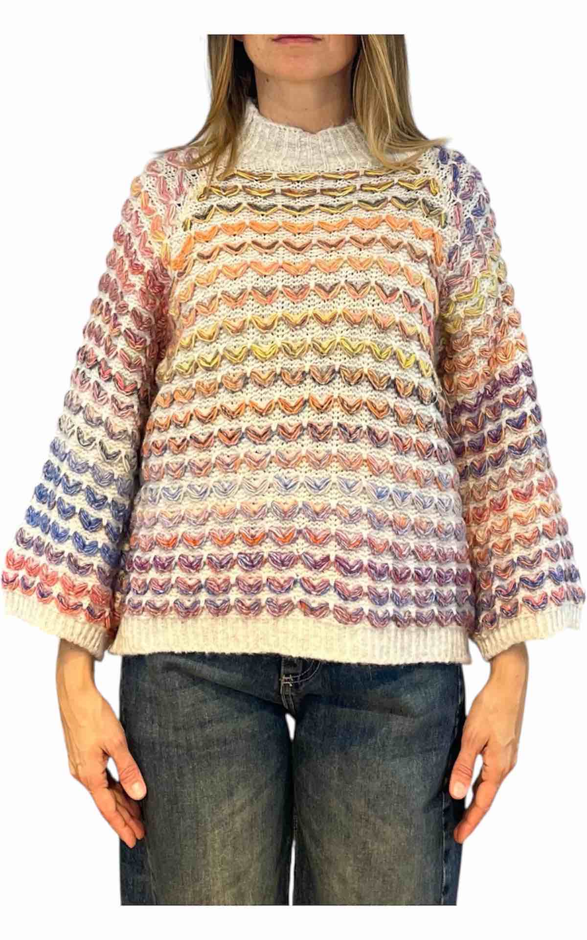 Off-On - Maglia intarsi multicolor - burro