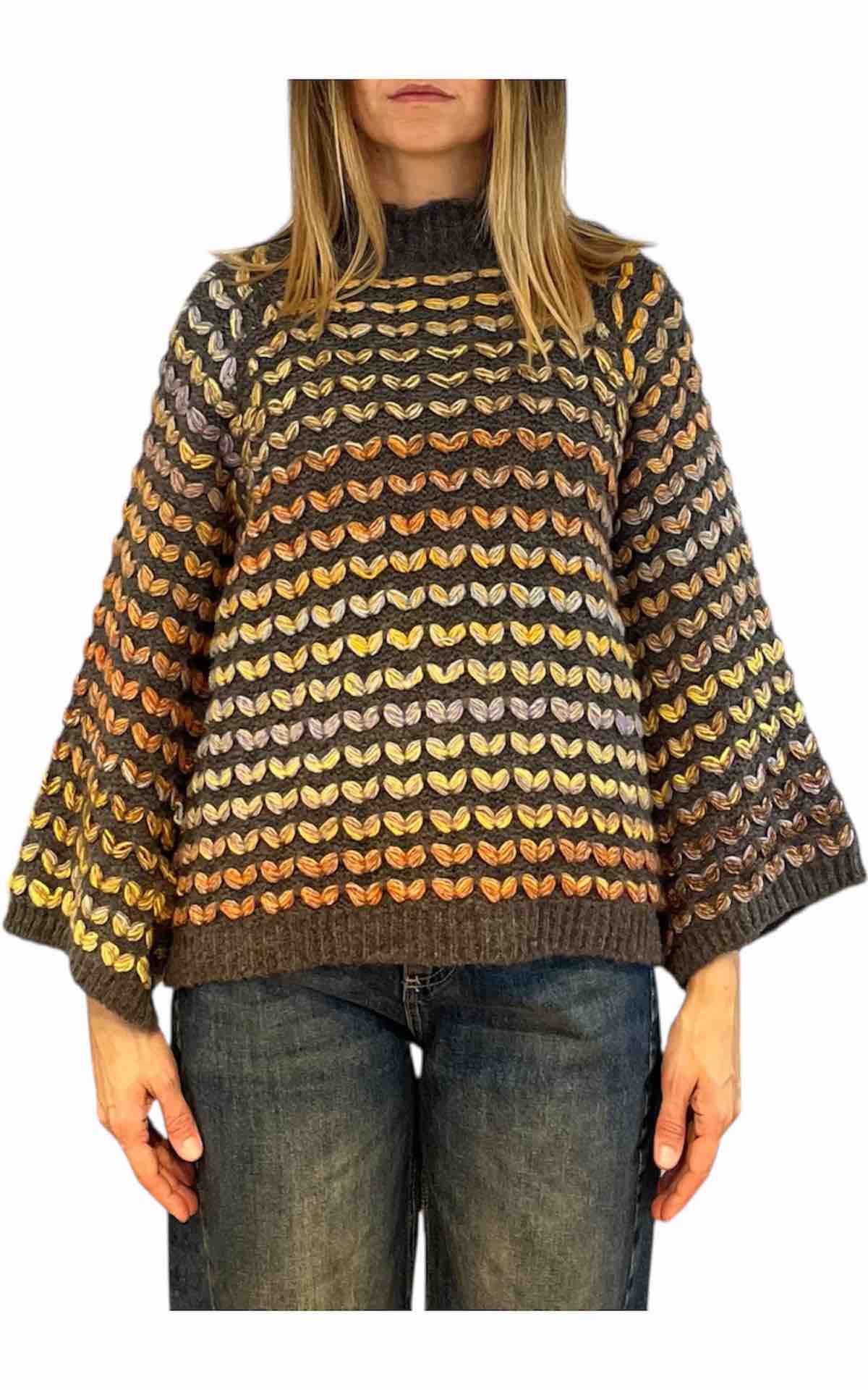 Off-On - Maglia intarsi multicolor - grigio scuro