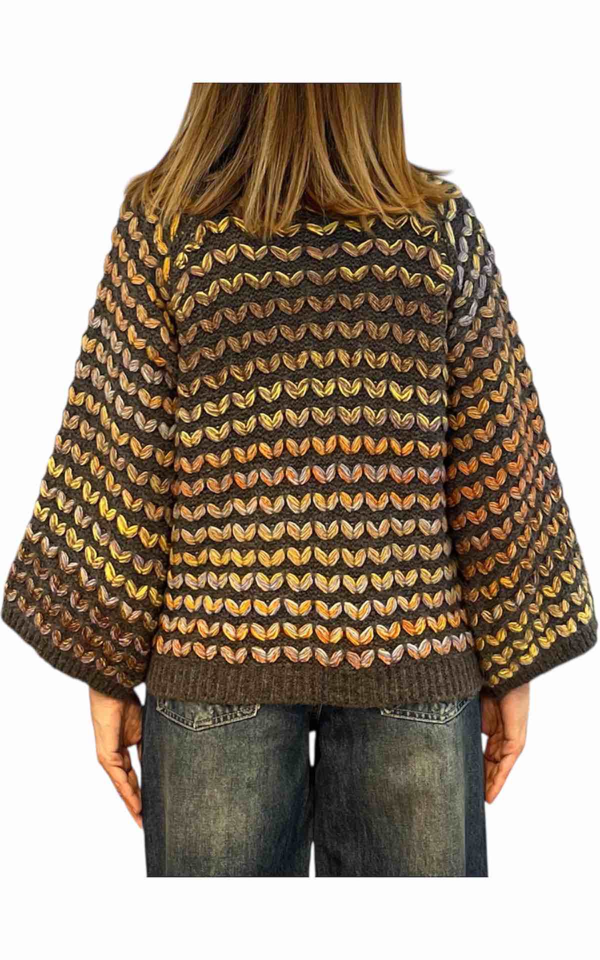 Off-On - Maglia intarsi multicolor - grigio scuro