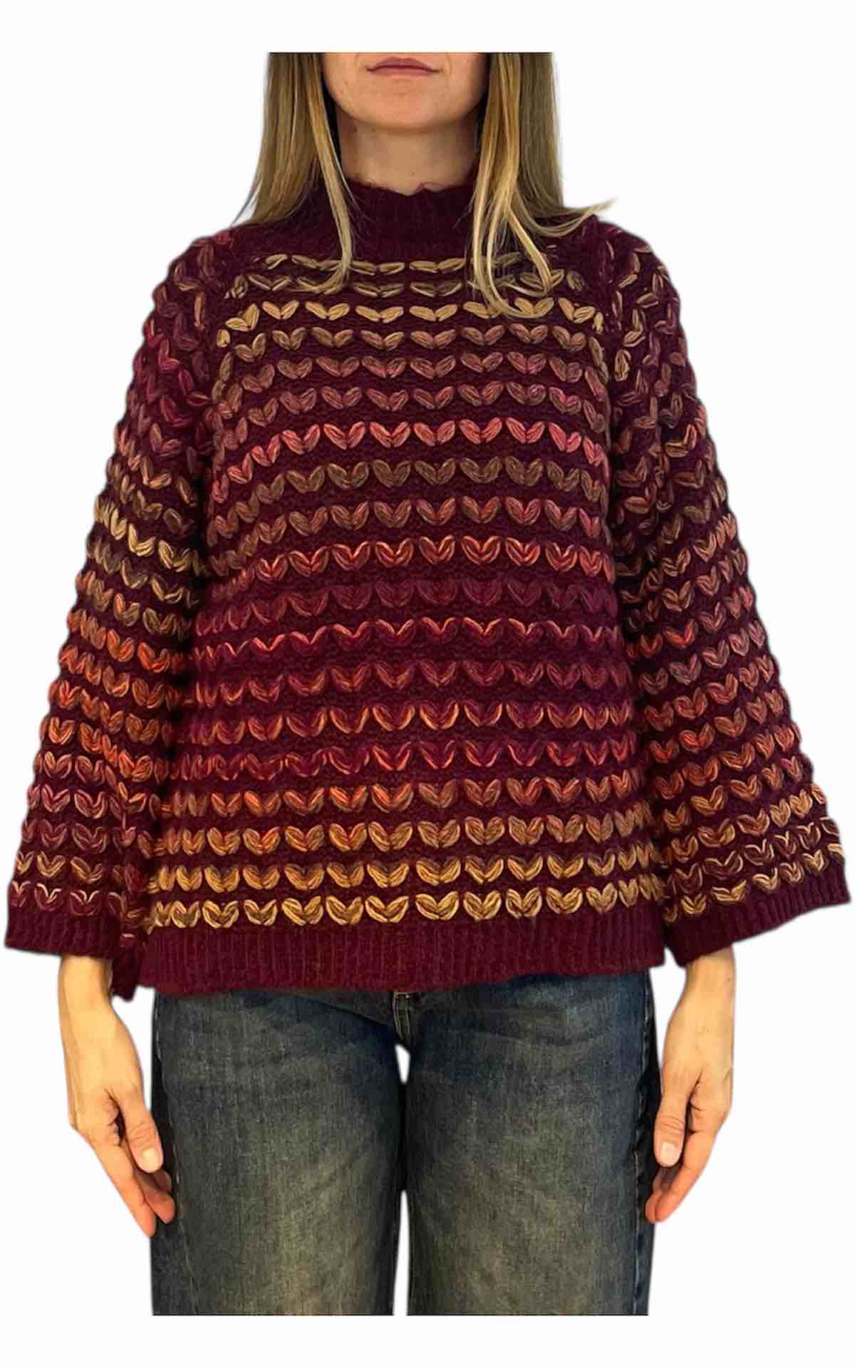 Off-On - Maglia intarsi multicolor - bordeaux