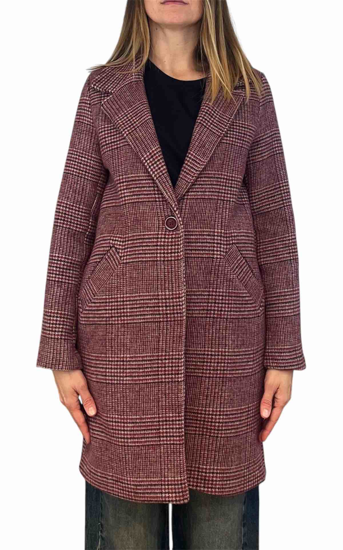 Off-On - Cappotto check - Prugna