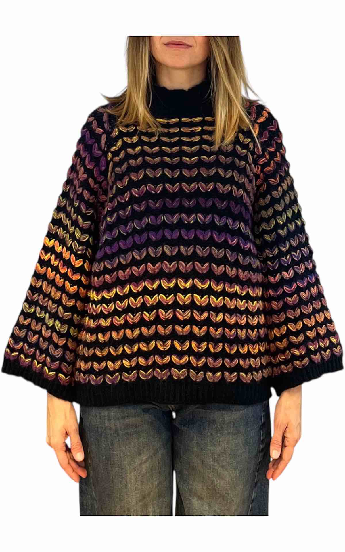 Off-On - Maglia intarsi multicolor - nero