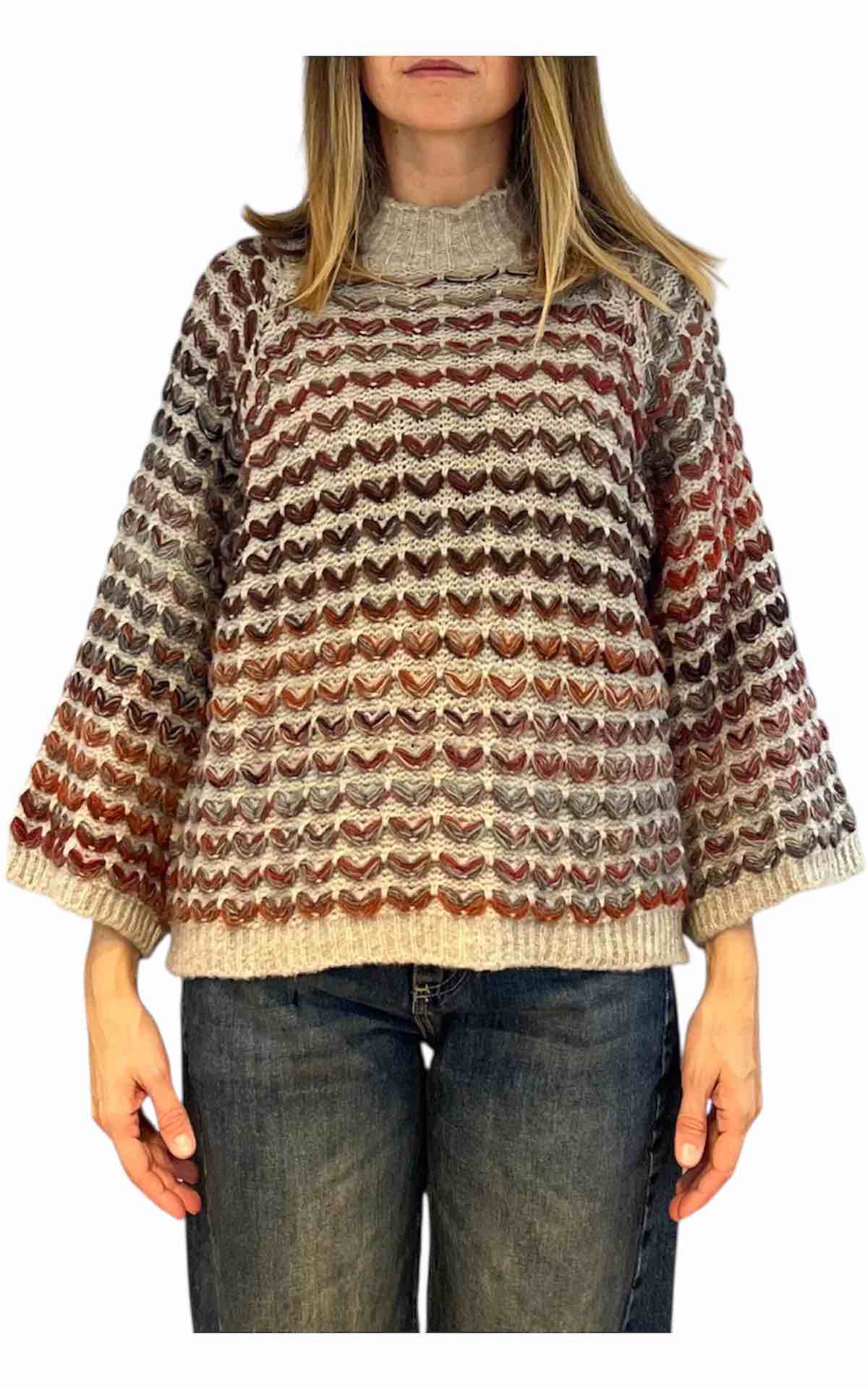 Off-On - Maglia intarsi multicolor - beige